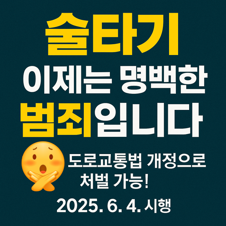 술타기 처벌, 2025년 6월 4일부터 도로교통법 개정 시행 – 음주운전 회피 전략, 이제 통하지 않습니다