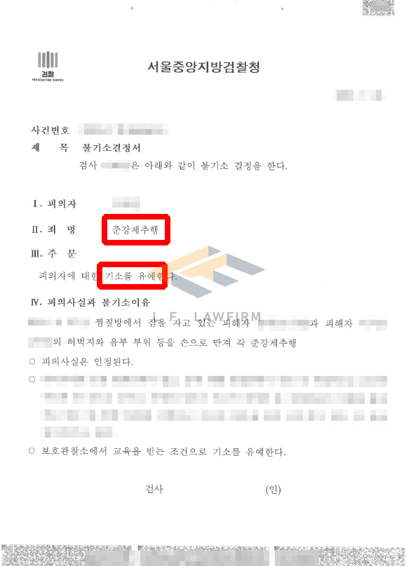 술마신 뒤 찜질방 준강제추행죄 사건, 기소유예 처분