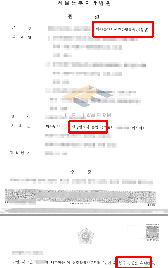 마약류관리에관한법률위반(향정) 사건, 필로폰 매수·수수·투약 기소 집행유예 판결