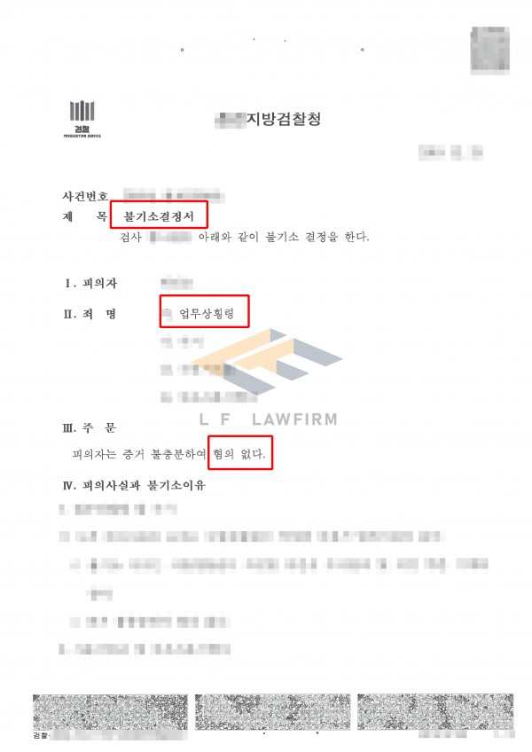 동업 관계 업무상횡령죄 고소 당한 사건, 혐의없음 처분 사례